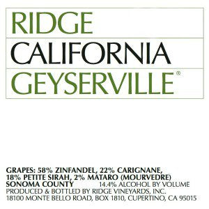 Ridge Geyserville Alexander Valley California, 2021, 750