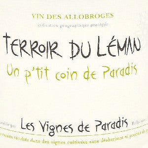 Les Vignes de Paradis Terroir du Leman 'Un P'tit Coin de Paradis Vin des Allobroges France, 2019, 750